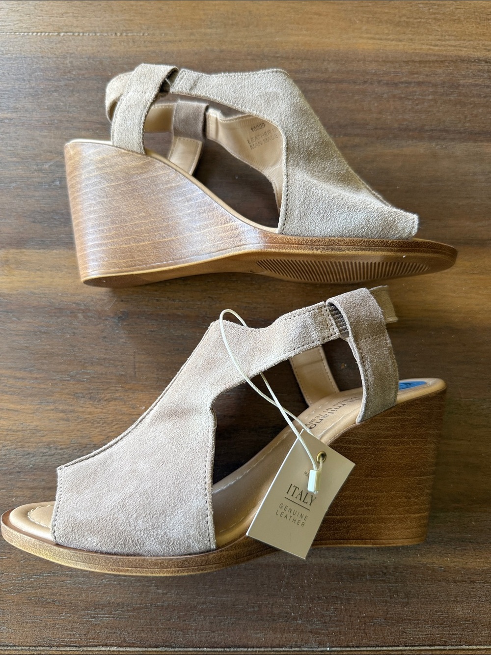 Sophia Milano Italian Leather Suede Wedge Sandals - Taupe Size 7.5